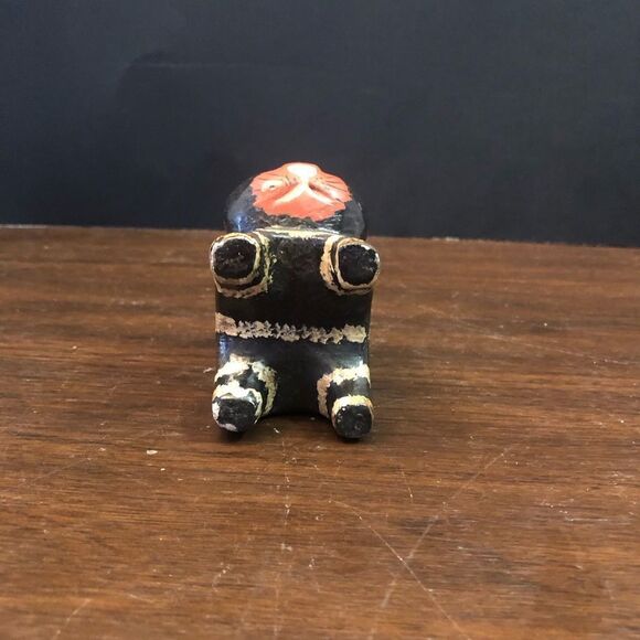 Vintage Folk Art Wooden Scaredy Cat Tail Ring Holder Striped Hand Painted - Picture 5 of 5